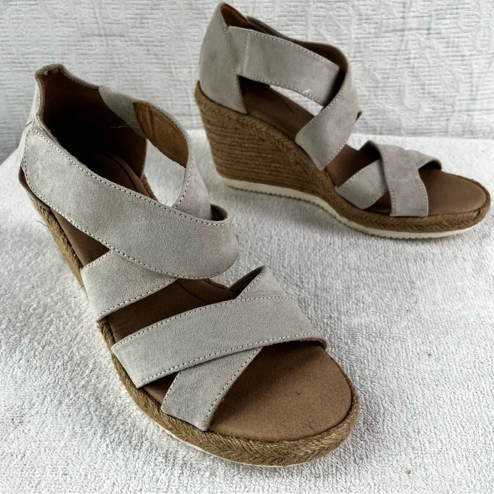 Dr Scholls Visitor Cross Strap Faux Suede Heeled Espadrille Sandal Wedge Shoe 10